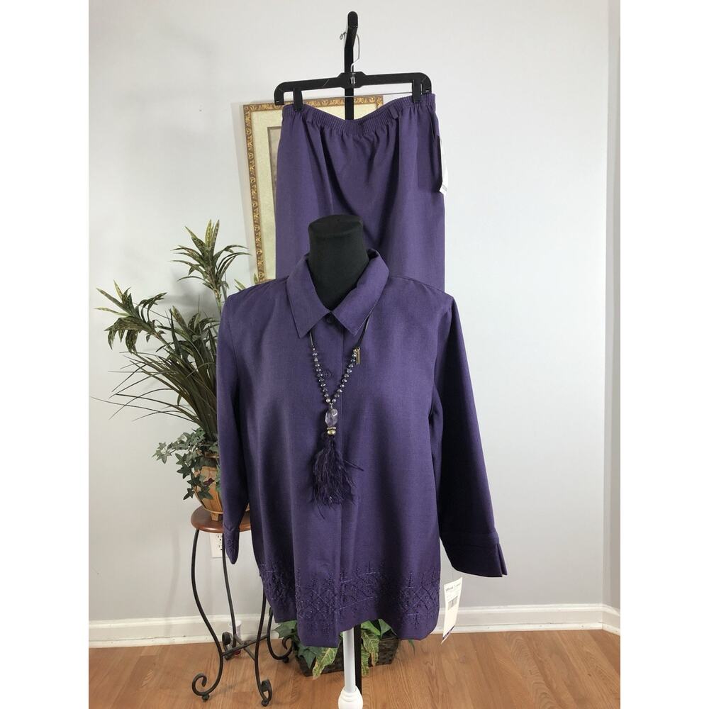 Alfred Dunner Skirt Suit 2 Pc Set Women’s 16/14 Purple 3/4 Sleeve Button Up‎ Y2K